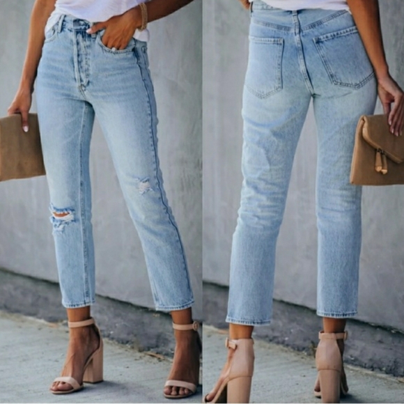 VICI COLLECTION KASON DISTRESSED HIGH RISE DENIM JEANS - Picture 1 of 8